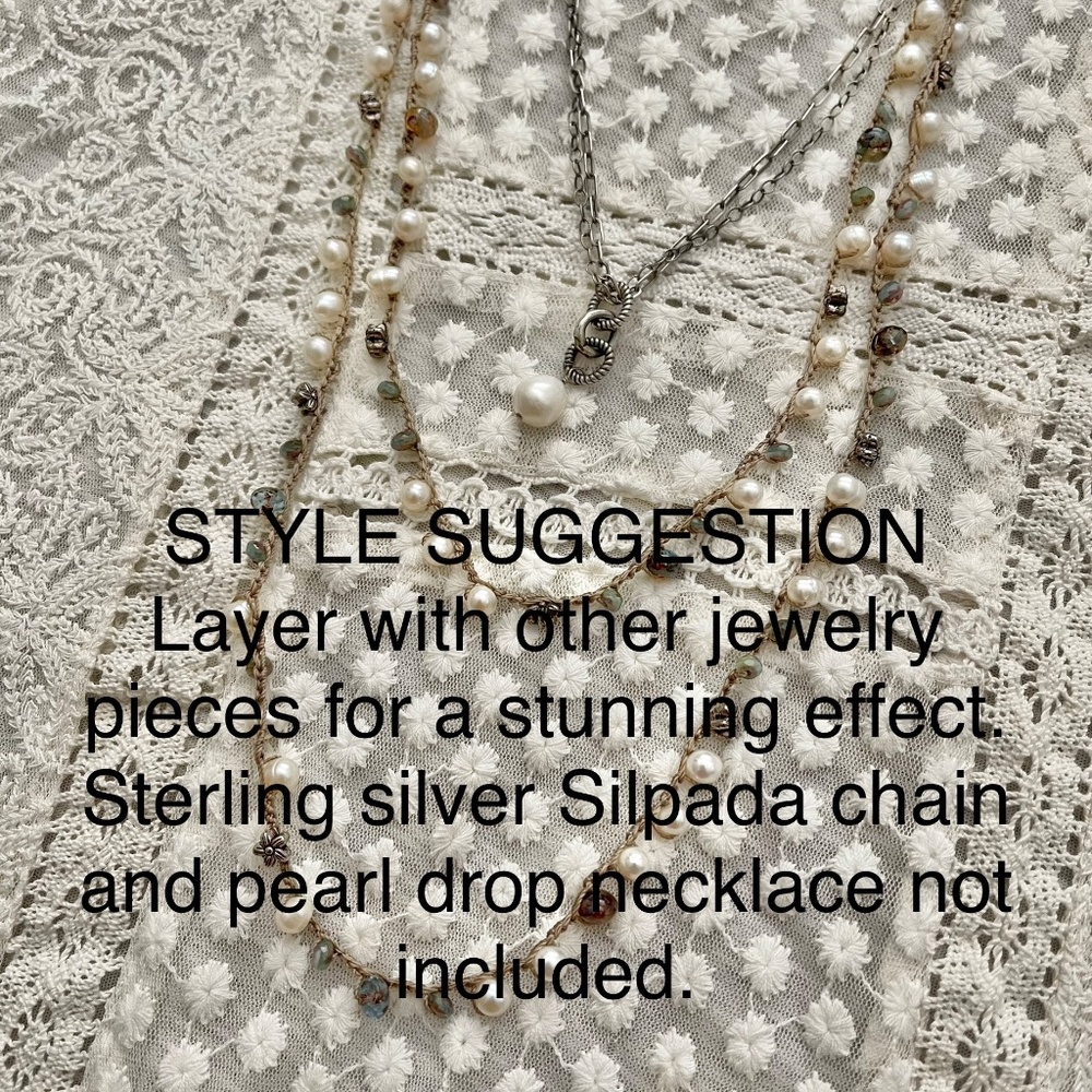 ARTISAN Necklace “Pearls in the Mist” on Sepia Long Crocheted Wrap - Picture 11 of 14